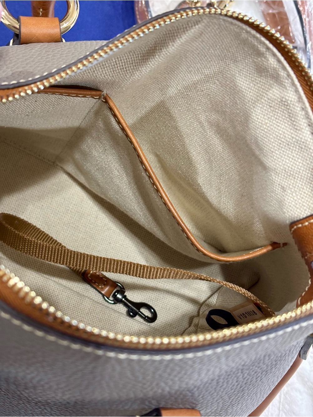 Dooney & Bourke Taupe Pebble with Florentine Leather Satchel with Gold Hardware - Picture 10 of 11